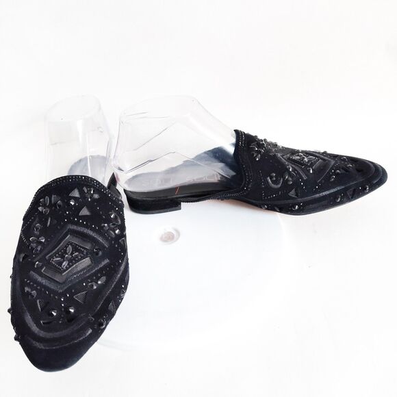 Sole Society Leather Beaded Black Slip-on Flat Pointy Toe Mules Size 8M Art Deco - Picture 4 of 10